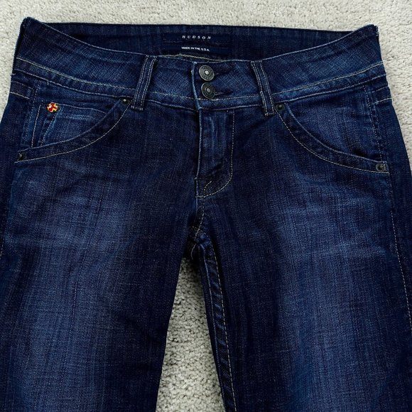 Hudson Jeans Womens 26 Blue Stretch Boot Cut Bell Bottom Skinny Flap Pockets - Picture 2 of 10